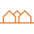 Three houses in perspective icon